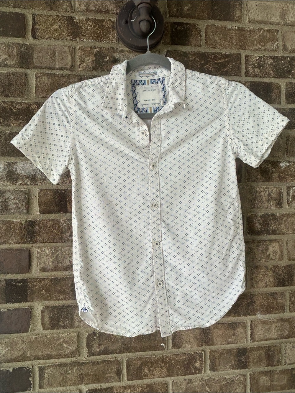 🤩 White Micro-Print Short Sleeve Button-Up Shirt | Size 9/10 Casual Dress Shirt